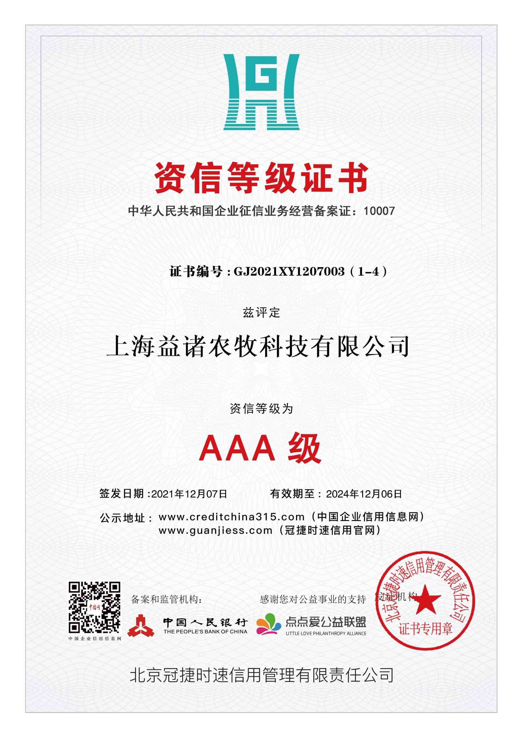 Credit Rating Certificate